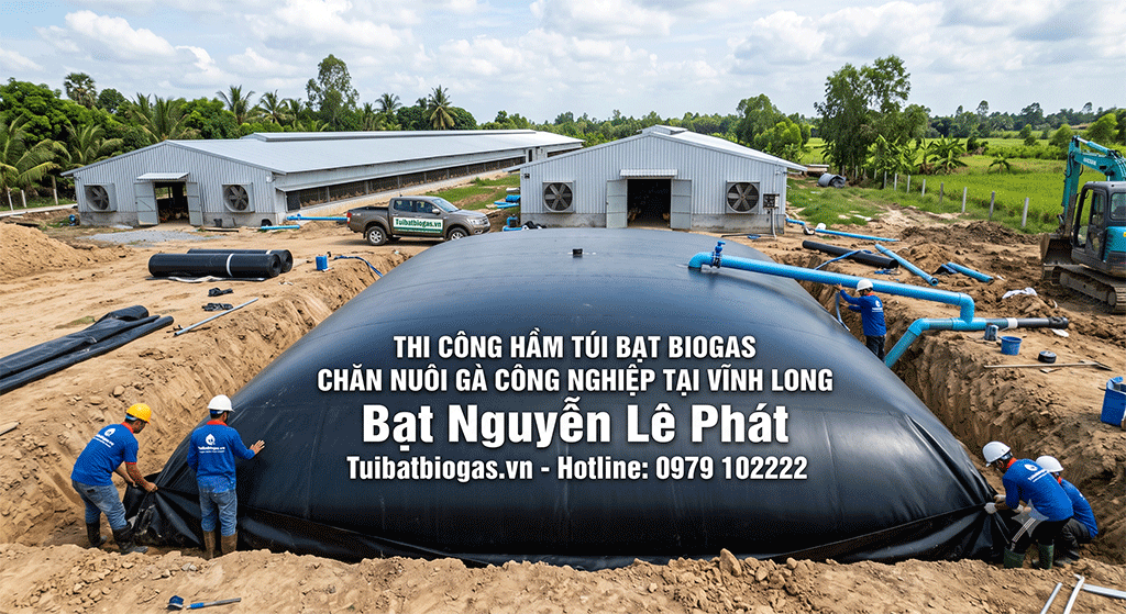 Thi công hàm biogas phủ bạt HDPE tại Nghệ An