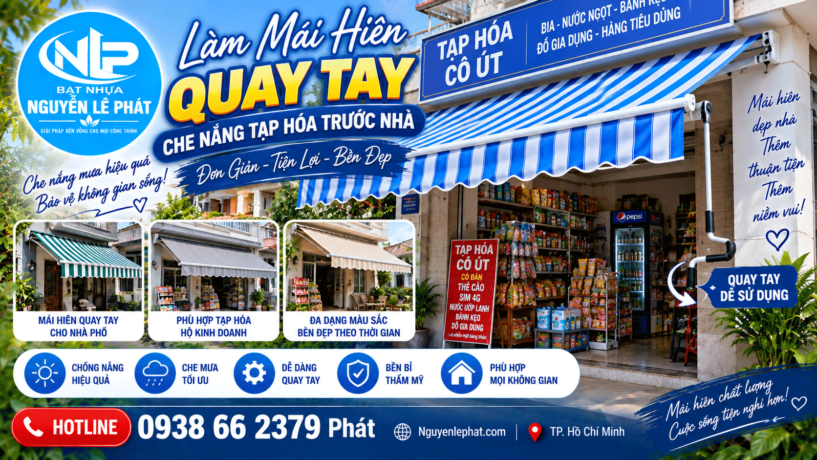 Lắp bạt mái hiên quay tay trước nhà