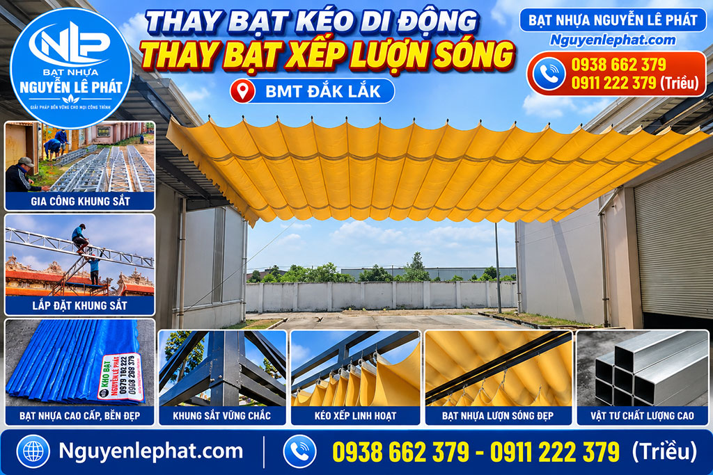 Thay bạt kéo xếp mái che quán nhậu